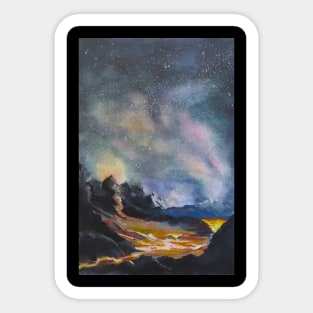 Caldera Volcano Under a Night Sky Sticker